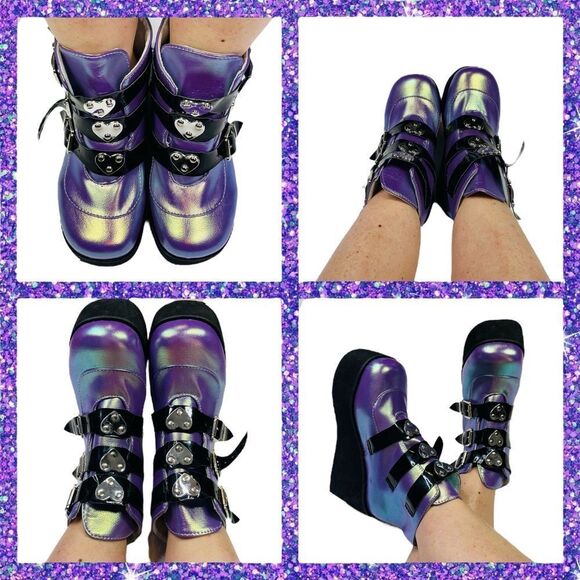 Purple Metallic Platform Ankle Boots - Size 6 - Picture 15 of 16